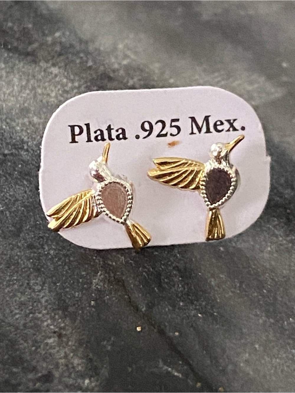 Plata .925 and 14k gold plated Mex Two-Tone Hummingbird Stud Earrings